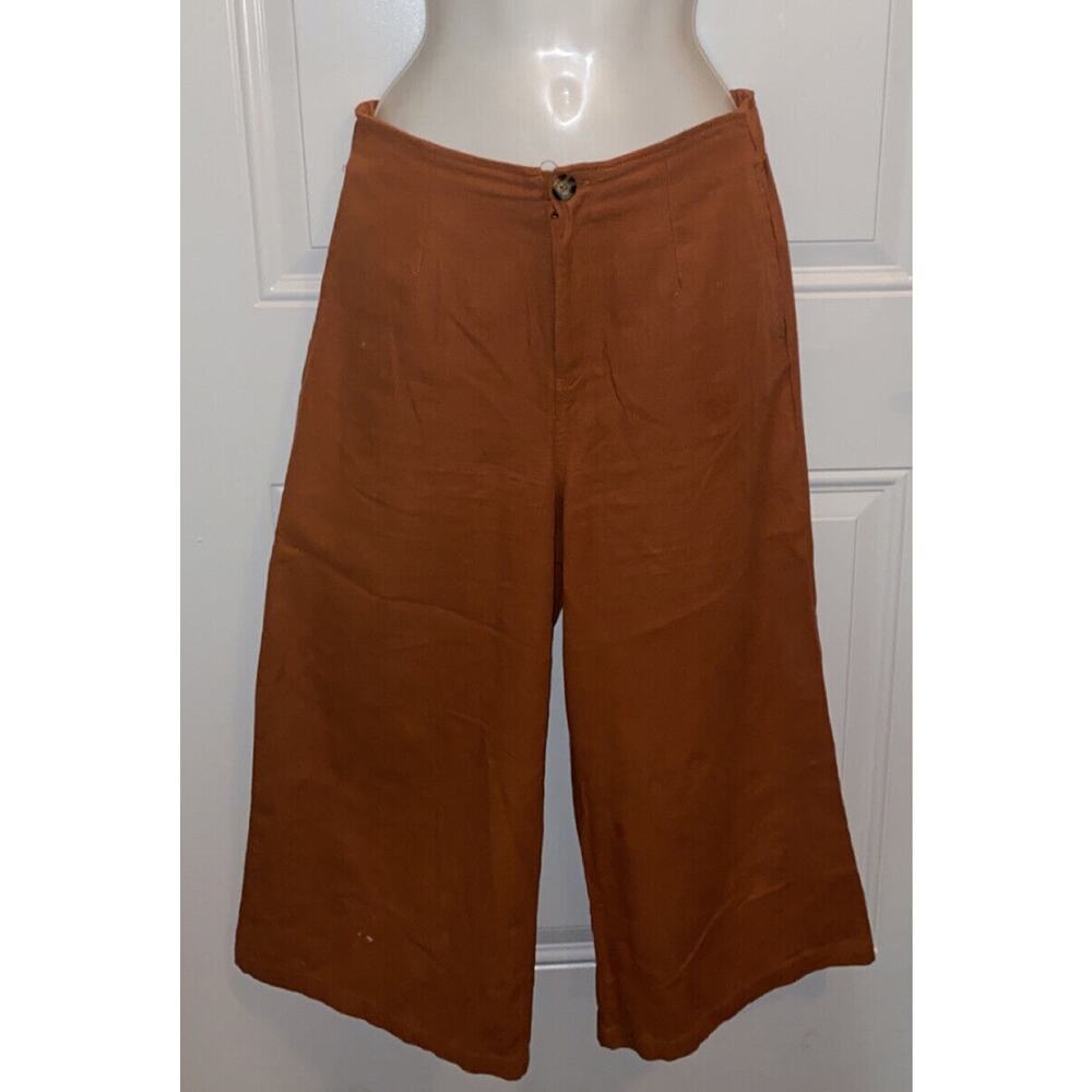 Good Luck Gem Womens Juniors Burnt Orange High Waist Wide Leg Capri Pants Size L